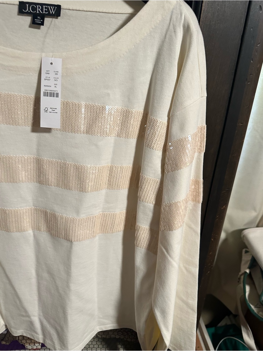 J.Crew cream sequin stripe shirt NWT XL - Picture 7 of 12